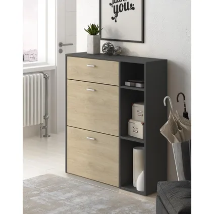 Skraut Home - Zapatero Furniture, Windmodel, 90x26x101.5cm, Grijs en eiken, Moderne stijl 2