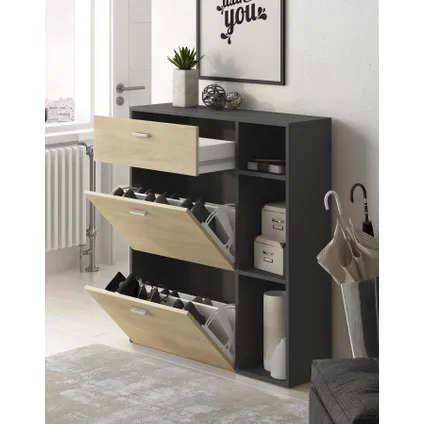 Skraut Home - Zapatero Furniture, Windmodel, 90x26x101.5cm, Grijs en eiken, Moderne stijl 4