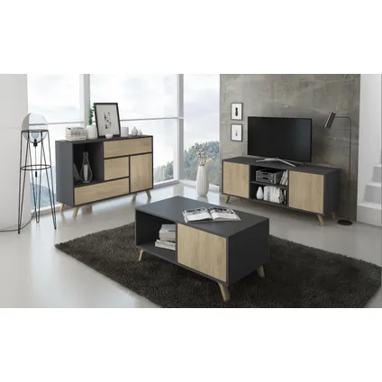 Skraut Home - Zapatero Furniture, Windmodel, 90x26x101.5cm, Grijs en eiken, Moderne stijl 5