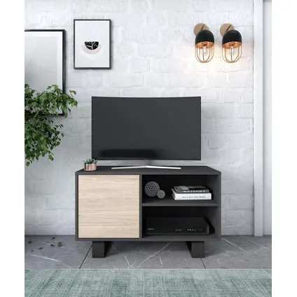 Meuble TV, Skraut Home, modèle WIND, 95x40x57cm, couleur Gris Anthracite-Chêne 2