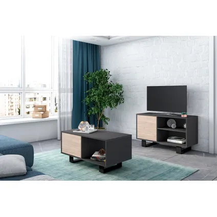 Skraut Home - Televisiemeubels, Windmodel, 95x40x57cm, Grijs en eiken, Moderne stijl 4