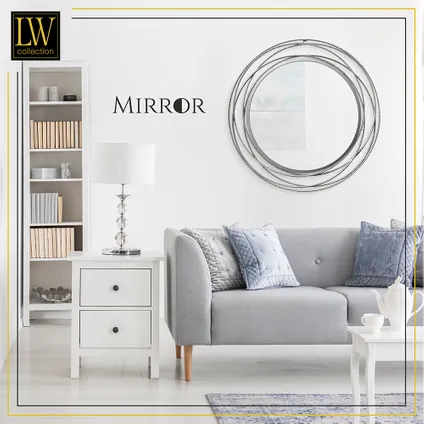 LW Collection Miroir mural argenté rond 60x60 cm en métal 6