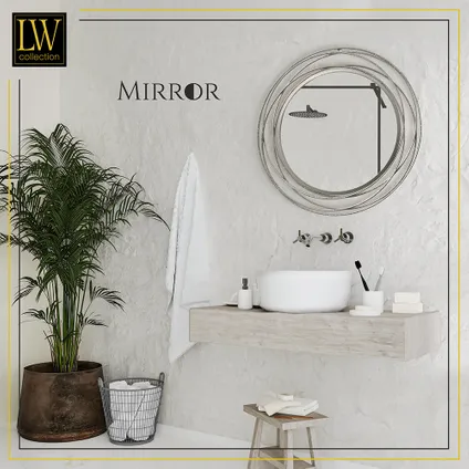 LW Collection Miroir mural argenté rond 60x60 cm en métal 7