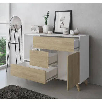 Ensemble de meubles, Skraut Home, modèle Wind, buffet-meuble tv-Table basse, Blanc-Chêne 4