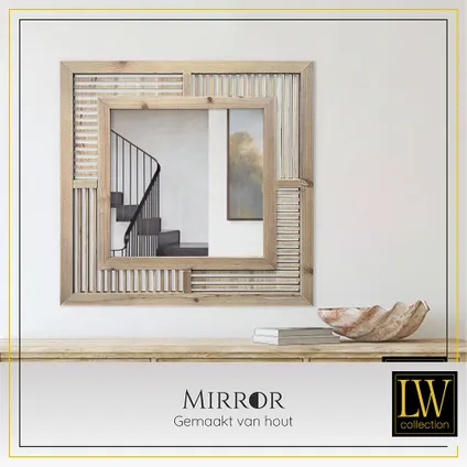LW Collection Miroir mural marron carré 60x60 cm bois 4