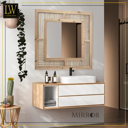 LW Collection Miroir mural marron carré 60x60 cm bois 6
