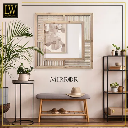 LW Collection Miroir mural marron carré 60x60 cm bois 8