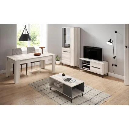 Skraut Home - TV-meubel 110, 2 laden + 1 deur, Model KAI, kleur Eik, Grijs. 5