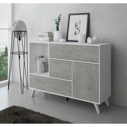Ensemble de meubles, Skraut Home, modèle Wind, Buffet-Meuble TV-Table centrale-Table, Blanc-Ciment 3