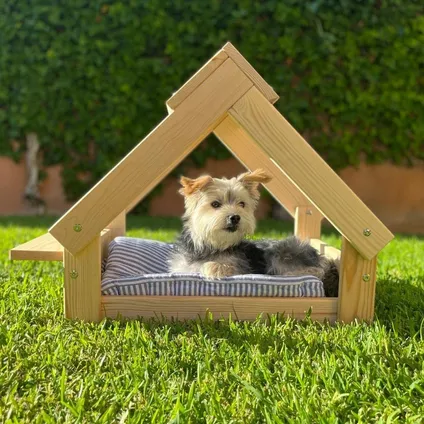 Skraut Home - Niche pour chien d'intérieur couleur naturelle - Lit avec cadre en bois naturel FSC 2