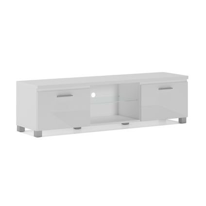 Skraut Home - Meuble bas TV LED, Salon-Séjour Blanc Mate et Blanc Laqué, Dimensions: 150 x 40 x 42cm