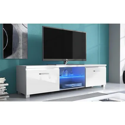 Skraut Home - Meuble bas TV LED, Salon-Séjour Blanc Mate et Blanc Laqué, Dimensions: 150 x 40 x 42cm 2