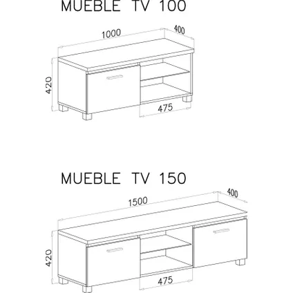 Skraut Home - Meuble bas TV LED, Salon-Séjour Blanc Mate et Blanc Laqué, Dimensions: 150 x 40 x 42cm 3
