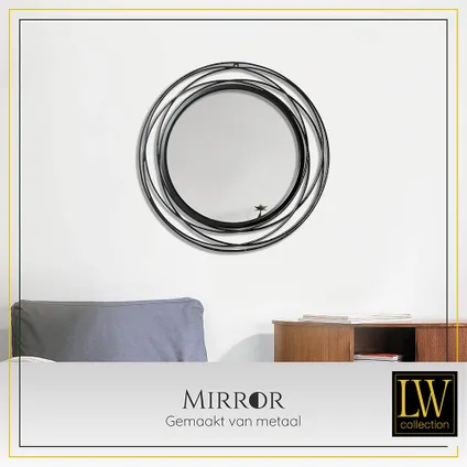 LW Collection Miroir mural noir rond 60x60 cm métal 4