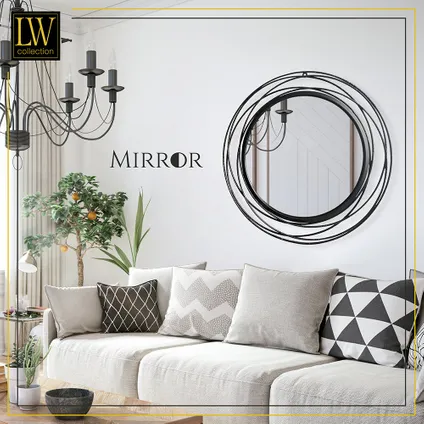 LW Collection Miroir mural noir rond 60x60 cm métal 5