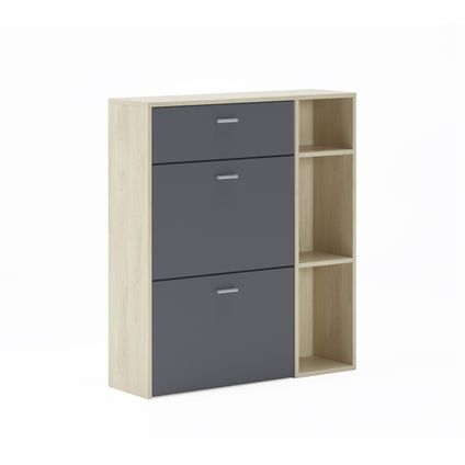 Skraut Home - Zapatero Furniture, Windmodel, 90x26x101.5cm, Eik en grijs, Moderne stijl