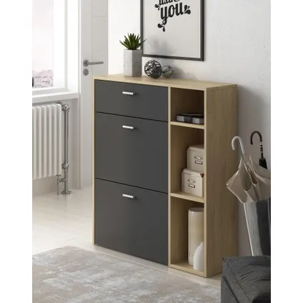 Skraut Home - Zapatero Furniture, Windmodel, 90x26x101.5cm, Eik en grijs, Moderne stijl 2