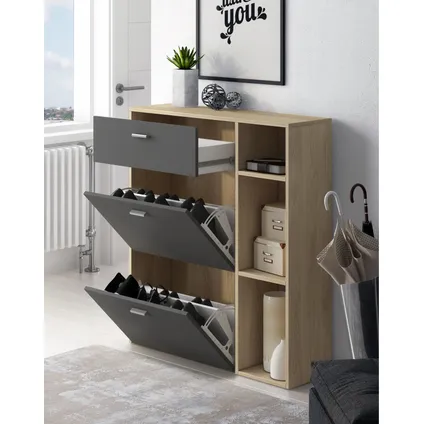 Skraut Home - Zapatero Furniture, Windmodel, 90x26x101.5cm, Eik en grijs, Moderne stijl 4