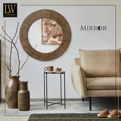 LW Collection Miroir mural marron rond 80x80 cm bois 6