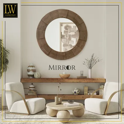 LW Collection Miroir mural marron rond 80x80 cm bois 8
