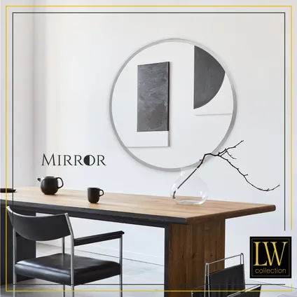 LW Collection Miroir mural argenté rond 60x60 cm en métal 7