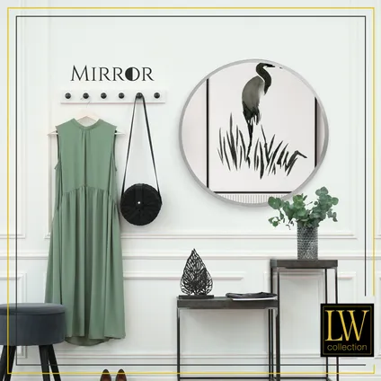LW Collection Miroir mural argenté rond 60x60 cm en métal 8