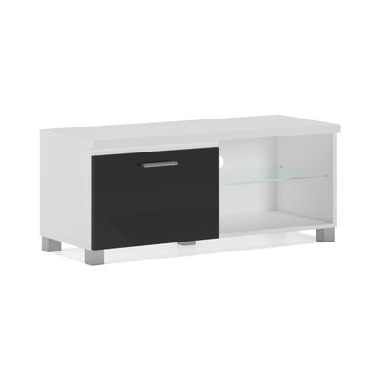 Meuble bas TV LED, Skraut Home, Blanc et Noir Laqué, 100x40x42cm