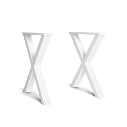 Skraut Home - Support - Pieds en X - Bois massif pour plateau de table - Laqué blanc - 72x72cm