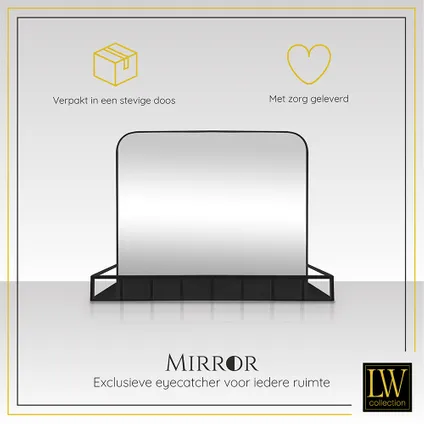 LW Collection Miroir mural avec étagère noir 63x50 cm métal 2