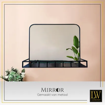 LW Collection Miroir mural avec étagère noir 63x50 cm métal 5