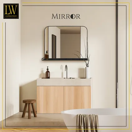 LW Collection Miroir mural avec étagère noir 63x50 cm métal 6