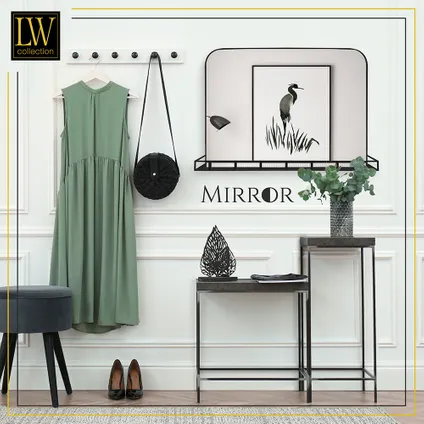 LW Collection Miroir mural avec étagère noir 63x50 cm métal 7