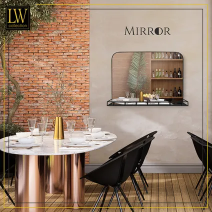 LW Collection Miroir mural avec étagère noir 63x50 cm métal 8