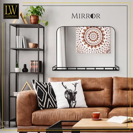 LW Collection Miroir mural avec étagère noir 63x50 cm métal 9