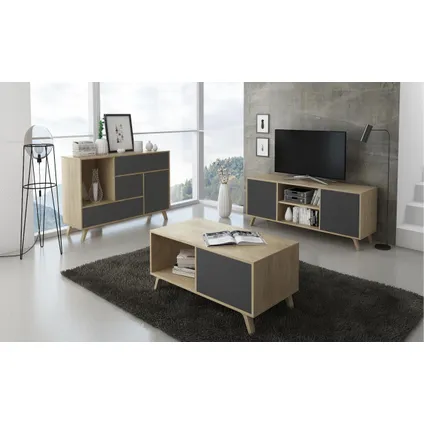Ensemble de meubles, Skraut Home, modèle Wind, buffet-meuble tv-Table basse, couleur chêne/Gris 2