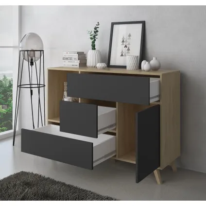 Ensemble de meubles, Skraut Home, modèle Wind, buffet-meuble tv-Table basse, couleur chêne/Gris 4