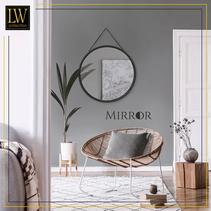 LW Collection Miroir mural avec corde noir rond 50x50 cm en métal 5