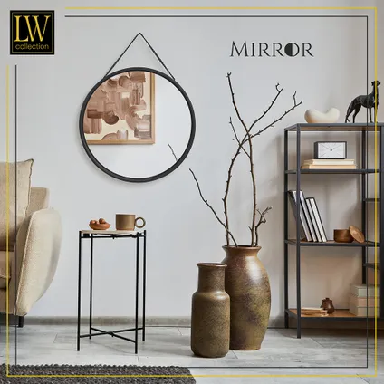 LW Collection Miroir mural avec corde noir rond 50x50 cm en métal 8