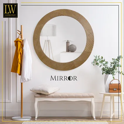 LW Collection Miroir mural marron rond 60x60 cm bois 5