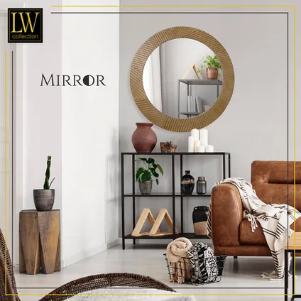 LW Collection Miroir mural marron rond 60x60 cm bois 6