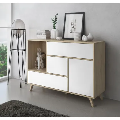 Ensemble de meubles, Skraut Home, modèle Wind, Buffet- meuble TV- table basse- table couleur Chêne-Blanc 3