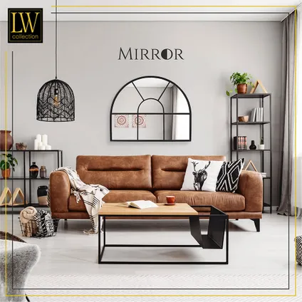 LW Collection Miroir mural noir semi-circulaire 81x66 cm en métal 5