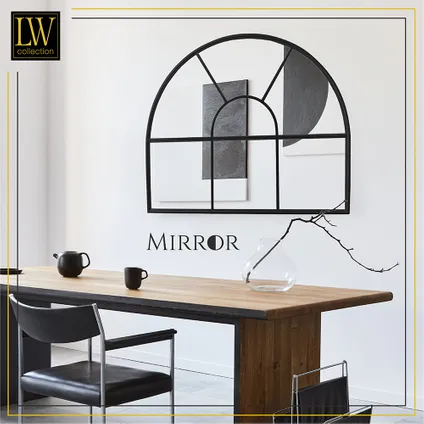 LW Collection Miroir mural noir semi-circulaire 81x66 cm en métal 6
