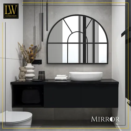 LW Collection Miroir mural noir semi-circulaire 81x66 cm en métal 7