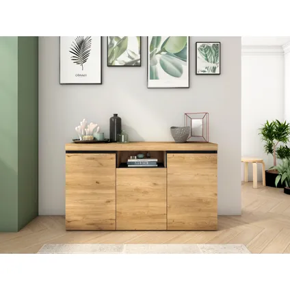 Skraut Home - Furniture Set, Buffet -Mueble TV 140cm - Uitbreidbare tabel, Eik en zwart 3