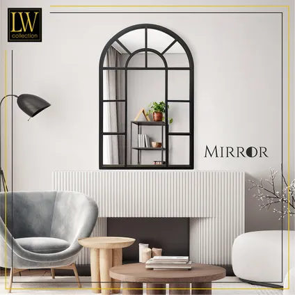LW Collection Miroir mural noir semi-circulaire 61x97 cm en métal 5