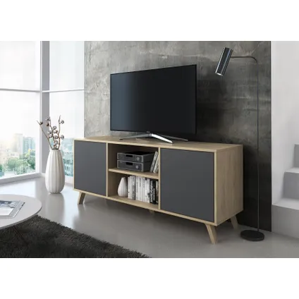 Skraut Home - Televisiemeubels, Windmodel, 137x40x57cm, Eik en grijs, Moderne stijl 2