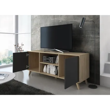 Skraut Home - Televisiemeubels, Windmodel, 137x40x57cm, Eik en grijs, Moderne stijl 4