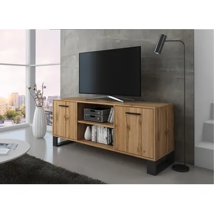 Skraut Home - Tv -meubels met benen, Loft -model, 137x40x57 cm, Rustieke eik, Industriële stijl 2