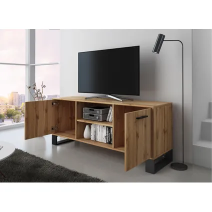 Skraut Home - Tv -meubels met benen, Loft -model, 137x40x57 cm, Rustieke eik, Industriële stijl 4